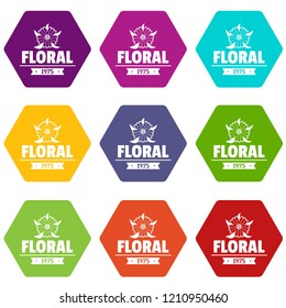 Flower wedding icons 9 set coloful isolated on white for web