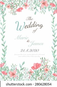 Flower wedding invitation card, save the date card, greeting card