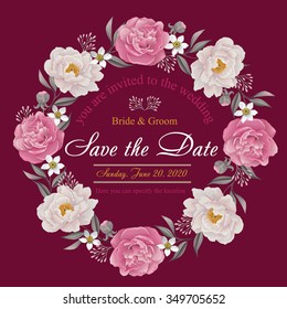 Flower wedding invitation card, save the date card, greeting card. Wedding card or invitation with floral background. EPS 10