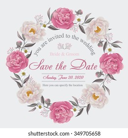 Flower wedding invitation card, save the date card, greeting card. Wedding card or invitation with floral background. EPS 10