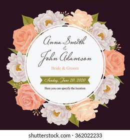 Flower wedding invitation card, save the date card, greeting card. Wedding card or invitation with roses background. EPS 10