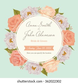 Flower wedding invitation card, save the date card, greeting card. Wedding card or invitation with roses background. EPS 10