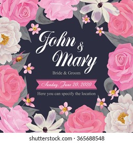Flower wedding invitation card, save the date card, greeting card. Wedding card or invitation with floral background. EPS 10