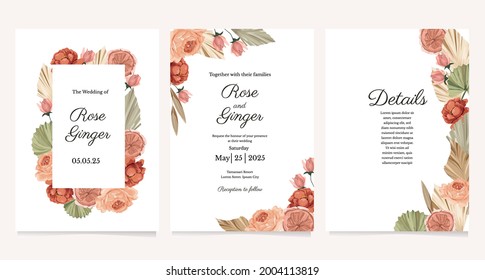  conjunto de plantillas de invitación a boda de flores. Otoño y color cálido