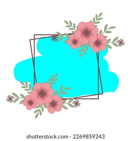 flower wedding template border and frame free space blue color pastel