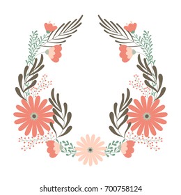 Flower wedding wreath, ornament concept for decorative greeting card or bitrhday invitation, design background. Vector element in pastel colors.