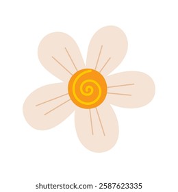 Flower of white Chamomile, daisy isolated on white background. Doodle style. Hand drawn Vector icon. Top view