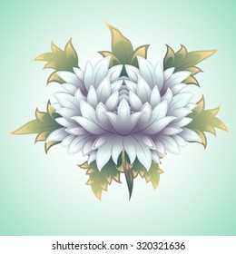 flower, white chrysanthemum or lotus, in the style of classical eastern iconography, use opacity mask, vector EPS 10