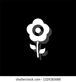 Flower. White flat simple icon with shadow