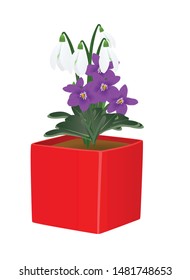 Flower in white pot. vector