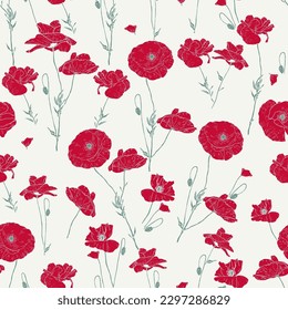 flower wild poppy vector fashion drawing seamless pattern