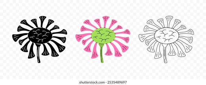 Flower, wildflower, bloom and flowering, graphic design. Nature, plant, inflorescence and blooming, vector design and illustration