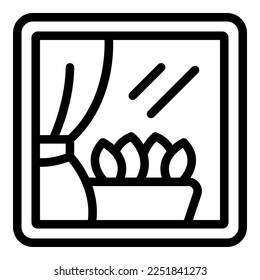 Vector de contorno de icono de la ventana de flores. Casa de verano. Planta de jardín