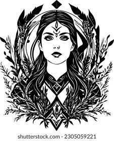 flower, woman, design, banner, vintage, art, gold, ribbon, illustration, love, girl, beauty, crown, graphic, tattoo, beautiful, cross, religion, gothic, religious, artwork, heraldic, botanical, blosso