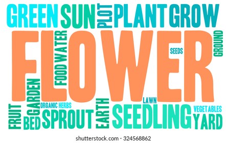 Flower word cloud on a white background. 