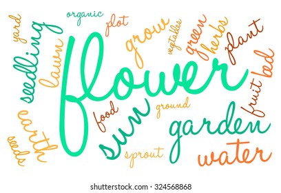 Flower word cloud on a white background. 