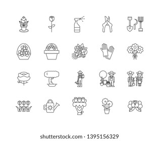 Flower workshop  line icon signs. Linear vector outline illustration set concept.