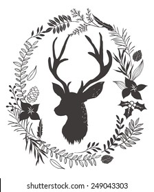 flower wreath around the deer head background