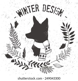 flower wreath around the fox background