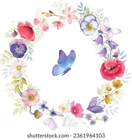 Flower wreath butterfly wedding invitation poster logo kids room decor t-shirt design print nursery little sweet art room decor wall design abstract inspiration sketch nature baby shower flowers art