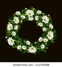 flower wreath with camomile and decorative leaves