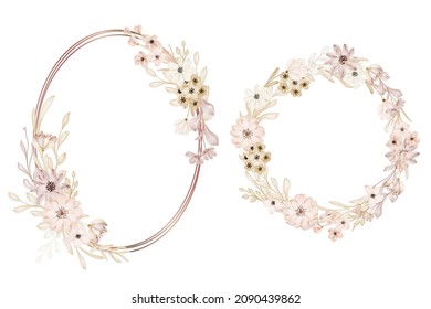 flower wreath circle with soft flower watercolor collection