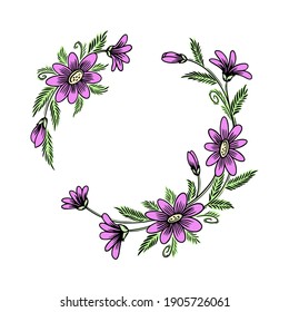 Flower wreath decor. Vector illustration for 8 March Womens Day, Mothers Day, greeting cards, invitations. Floral hand drawn sketch art background, template