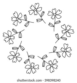 Flower wreath. Floral round frame isolated on white background. Vector illustration.
