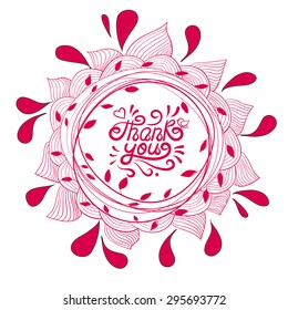Flower wreath, frame, border. Vector illustration. Thank you illustration. Hand drawn design element. Decorative frame.