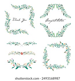Flower wreath frame illustration. Floral, leaf abstract vector decoration.