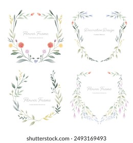 Flower wreath frame illustration. Floral, leaf abstract vector decoration.