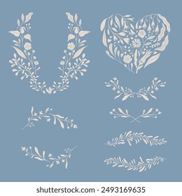 Flower wreath frame illustration. Floral, leaf abstract vector decoration.