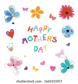Flower wreath or frame. Mother's Day greeting card with colorful decorative flowers. Spring time doodle hand drawn flowers vector background
