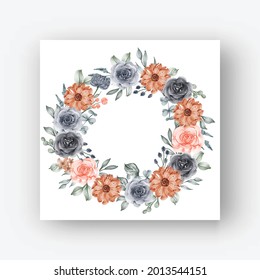 flower wreath frame with watercolor flowers navy and peach