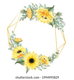 flower wreath geometry frame sunflower watercolor illustration