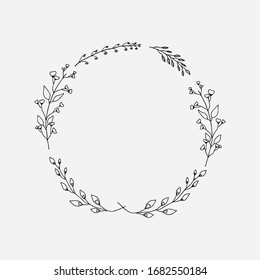 Flower wreath of hand drawn illustration vector Design element for invitations, greeting cards, posters, logo or wedding frames on white background