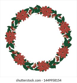 Flower wreath isolated on white background. Round frame for your design, greeting cards, wedding announcements, posters.