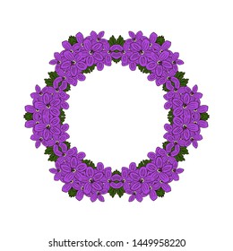 Flower wreath isolated on white background. Round frame for your design, greeting cards, wedding announcements, posters.