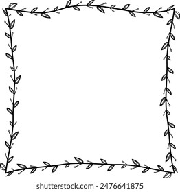 Flower wreath leaf floral border Vintage frame vector Square Frame picture frames Branch laurel botanical silhouette black retro badge elements decoration