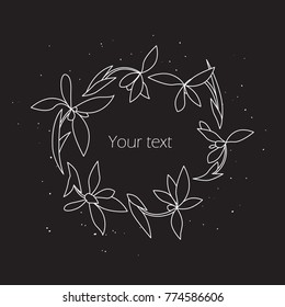 Flower wreath on the black  made in vector. Line style design.