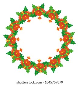 Flower wreath on white background. Bright vector floral frame. Template for greeting card or invitations. 
