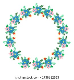 Flower wreath on a white background.Pattern for fabric, textile, material, wallpaper, jewelry, postcards, ceramics.stickers,curbs, business cards, websites.