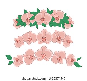 Flower wreath with orchids and leaves for the head. Vector tiara for photos.