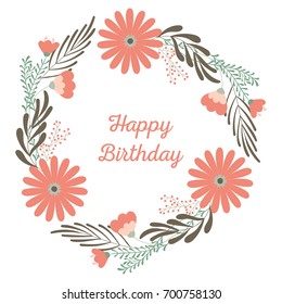 Flower wreath, ornament concept for decorative greeting card or birthday invitation, wedding design background. Vector element in pastel colors.