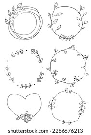 Flower wreath outline illustration vector image. Hand drawn floral wreath sketch image artwork. Simple original logo icon from pen drawing sketch.