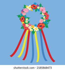 Flower wreath with ribbons, illustration