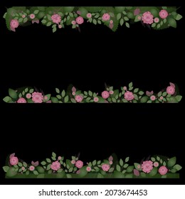 Flower wreath with roses - frame for decor. 3 options floral border