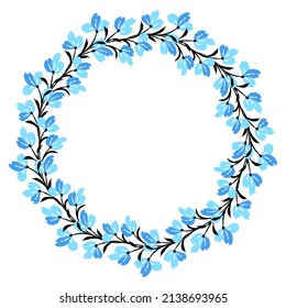 Blumenkranz. Rundblumenkranz, Muster-Grafikdesign. Hintergrund mit einem Blumenstrauß in einem Kreis. Vektorgrafik