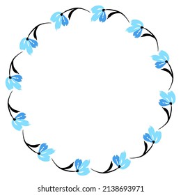 Flower wreath. Round flower wreath, pattern graphic design. Background with a bouquet of flowers in a circle. Vector illustration