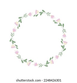 Flower wreath, spring decorative border for photo or for text. Women's day, mother's day festive natural frame. Decorative element for Easter postcard or folk wedding invitation. Floral round frame.